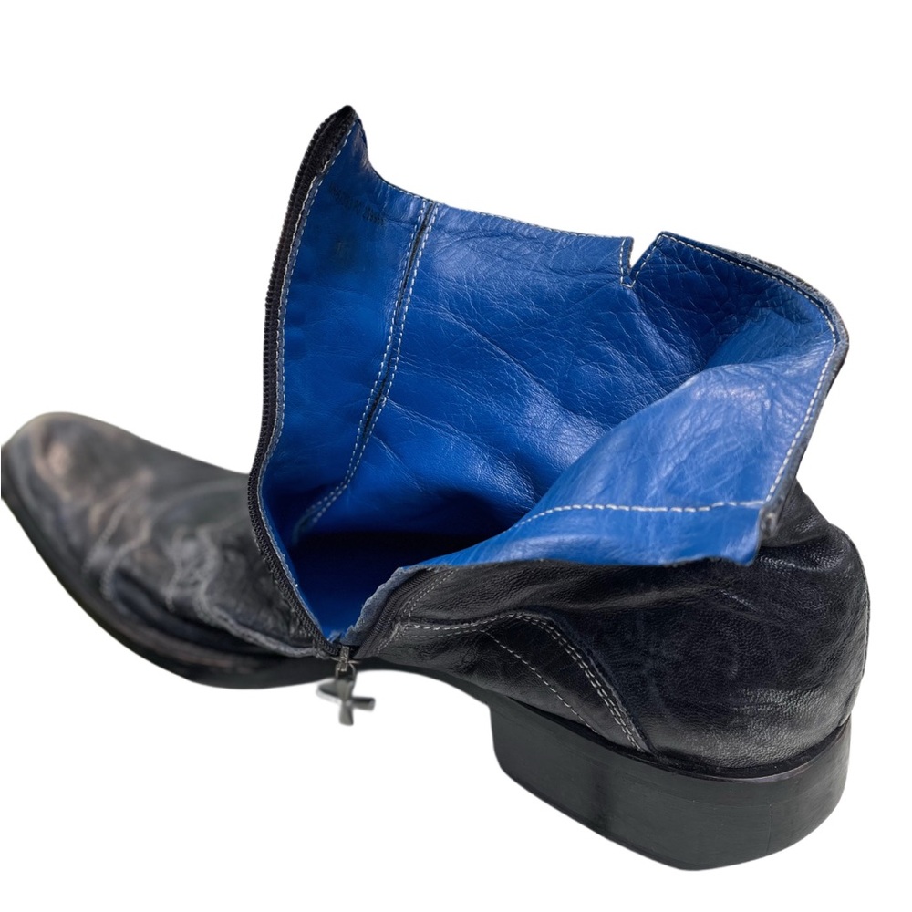 Mark Nason Black Leather Boots with Vibrant Blue Lining